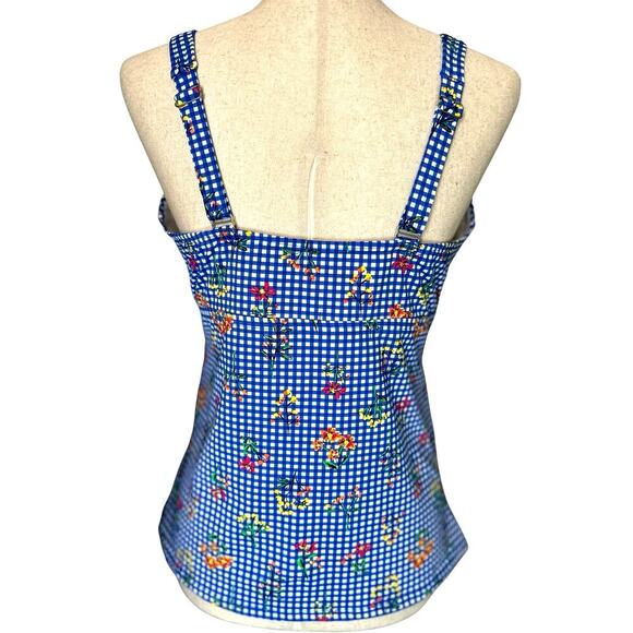 Lands' End Blue Gingham Floral Swim Top Underwire Tankini 14 D Cottagecore Sweet - Picture 5 of 9